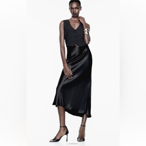 NWT Zara satin effect combination vest dress Black 9878/281 sz L - Picture 1 of 12